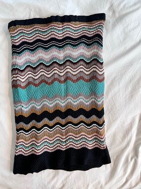 Multicolor Chevron Knit Midi Skirt - Blue Accent